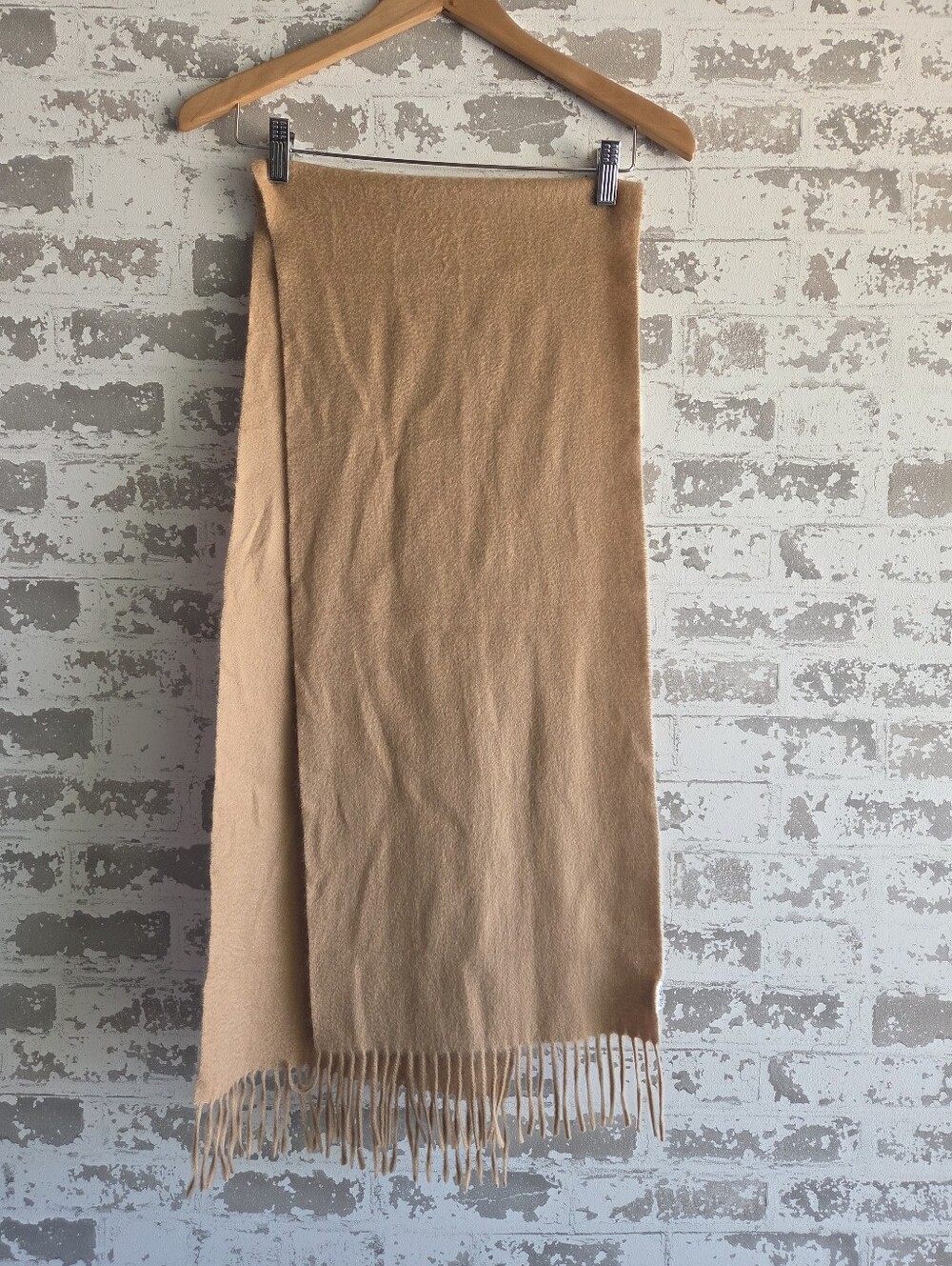 Portolano 100% Cashmere Scarf Camel Tan Fringe Soft Winter Accessory